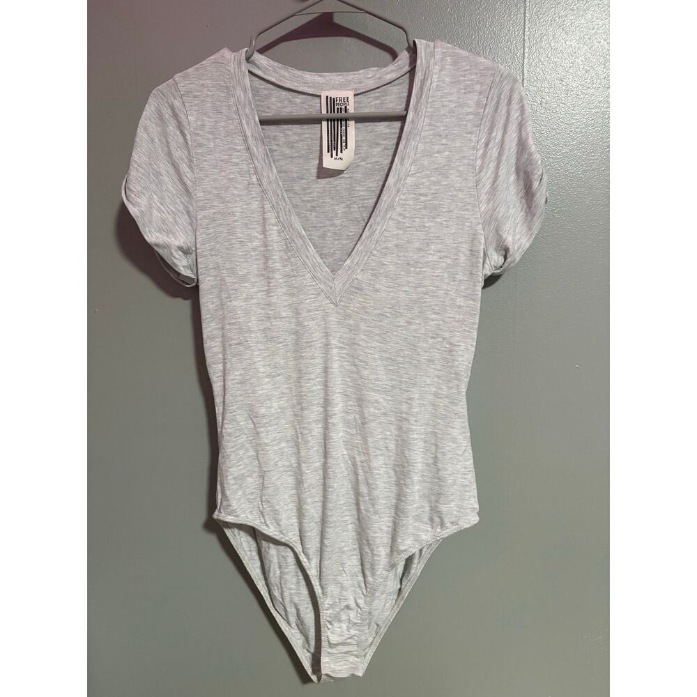Free People Heather Grey V-Neck Short Sleeve Bodysuit – Size M